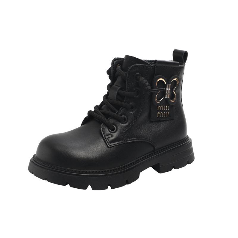 Autumn/Winter 2025 Girls' Leather British Style Non-slip Martin Boots for Kids - Princess Design