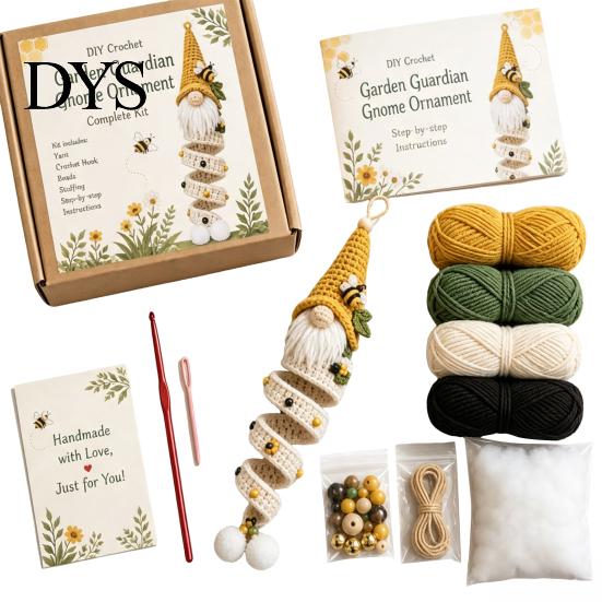 Crochet Starter Kit for Beginners DIY Gnome Ornament Kit, Christmas Theme Soft Knitted Craft Handmade Souvenir Making Set, Hanging And Home