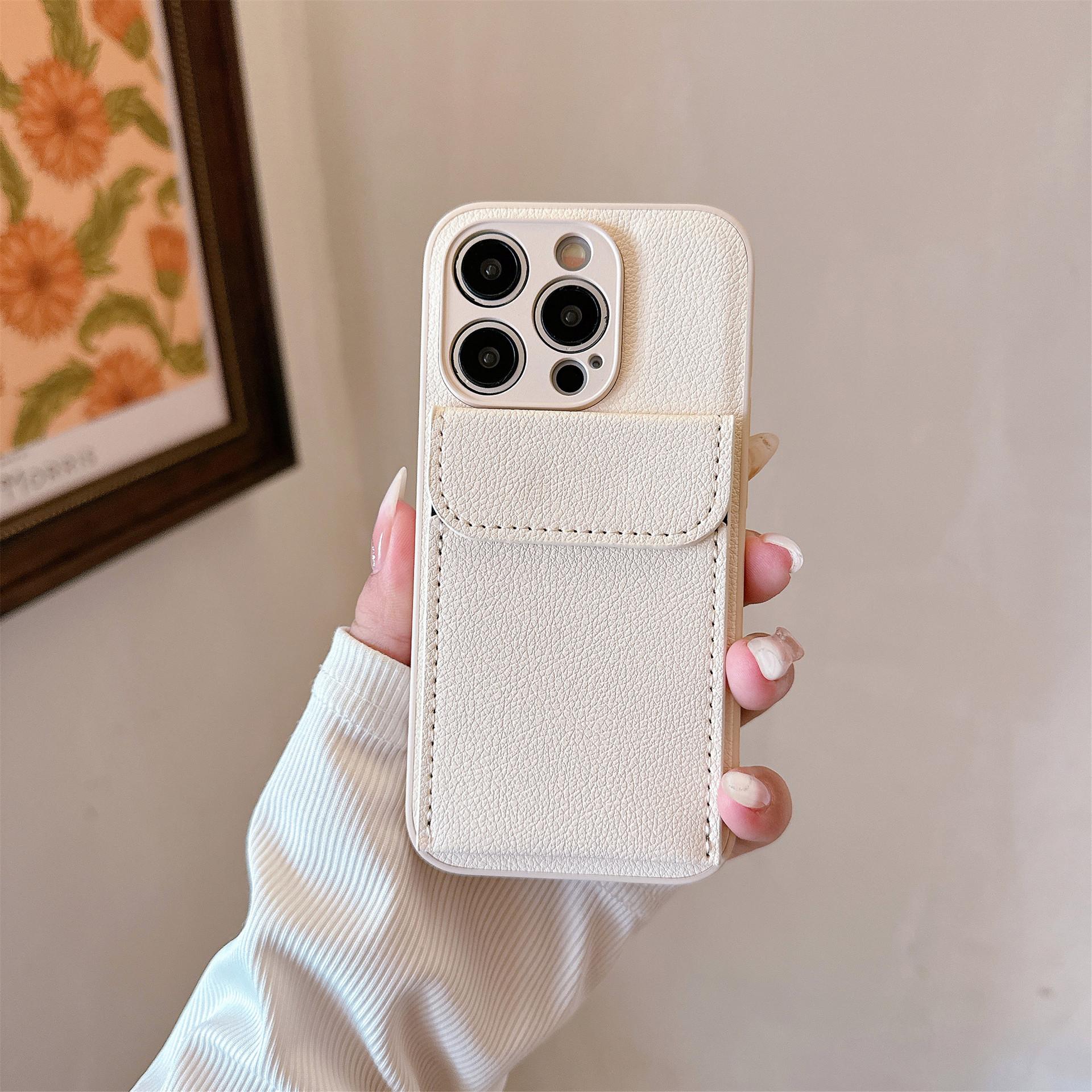 

Lychee Pattern Suitable 15 Card Bag Phone Case Iphone14promax Simple Fine Hole Protective Apple XS