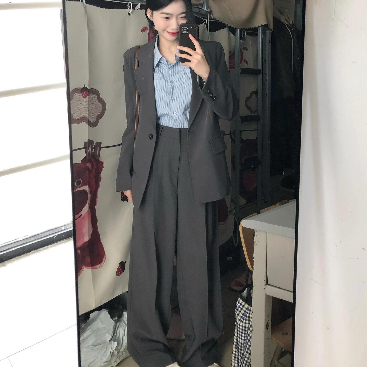 

Plus Size Women s Slimming Interview Suit Set - Professional Blazer & Trousers 2728 L серый