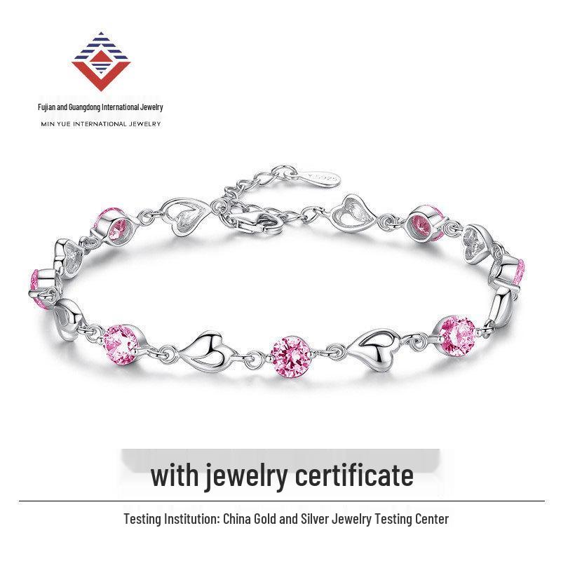 Min Yue S925 Sterling Silver Zircon Heart Bracelet - Women's Elegant Fashion Jewelry for Qixi Valentine's Day