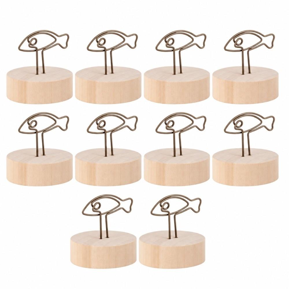 10PCS Wood Round Wood Clip Metal Clip Message Stand Tabletop Display Vintage Card Clip  Cafe Counter