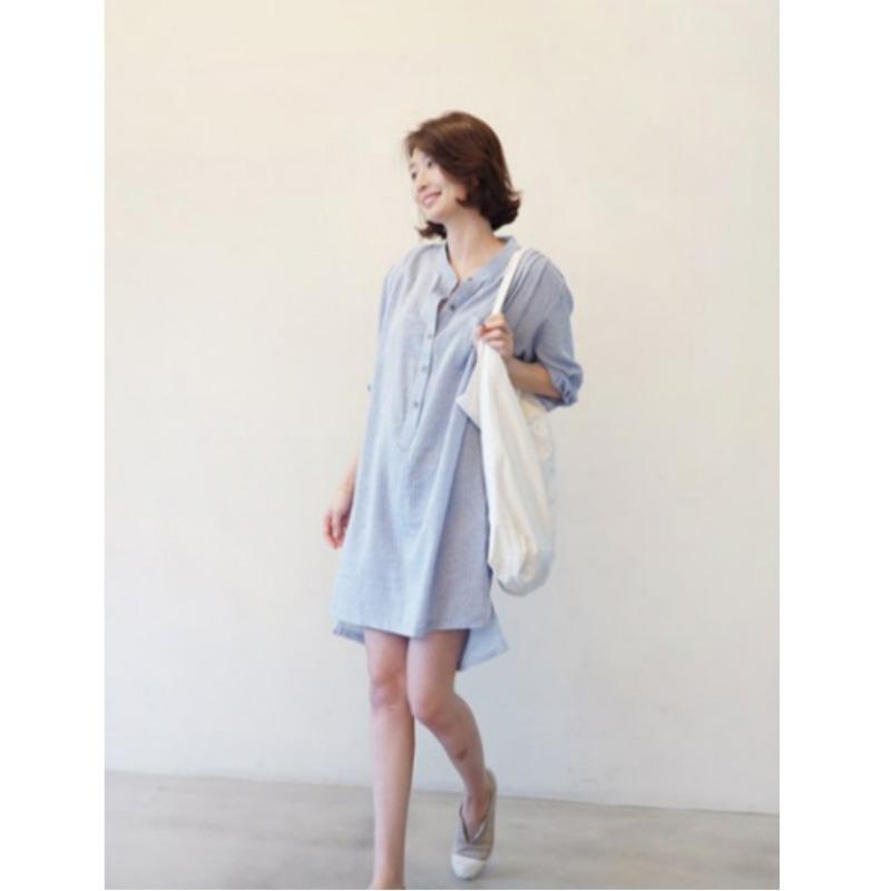 

Полосатое платье-рубашка для женщин с рукавами пять четвертей, нестандартное платье-рубашка с коротким передом и длинной спинкой 3XL синий