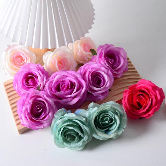 2 Pcs Realistic Artificial Rose Flower Heads Faux Silk No Stem Rose Heads