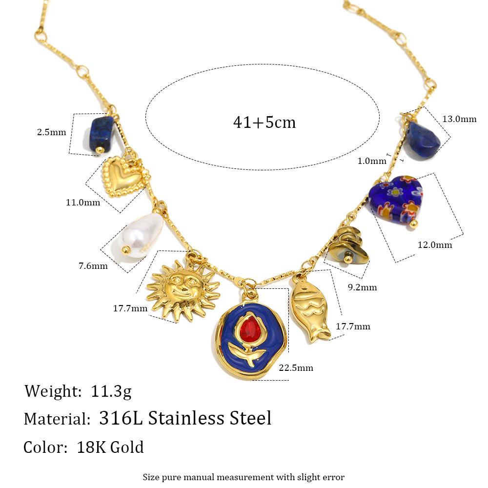 

MamacitaSlay 316L Stainless Steel Oil Painting Style Necklace 18K Gold Plated Waterproof Neck Jewelry Women s Elegant Necklace 46cm золотой