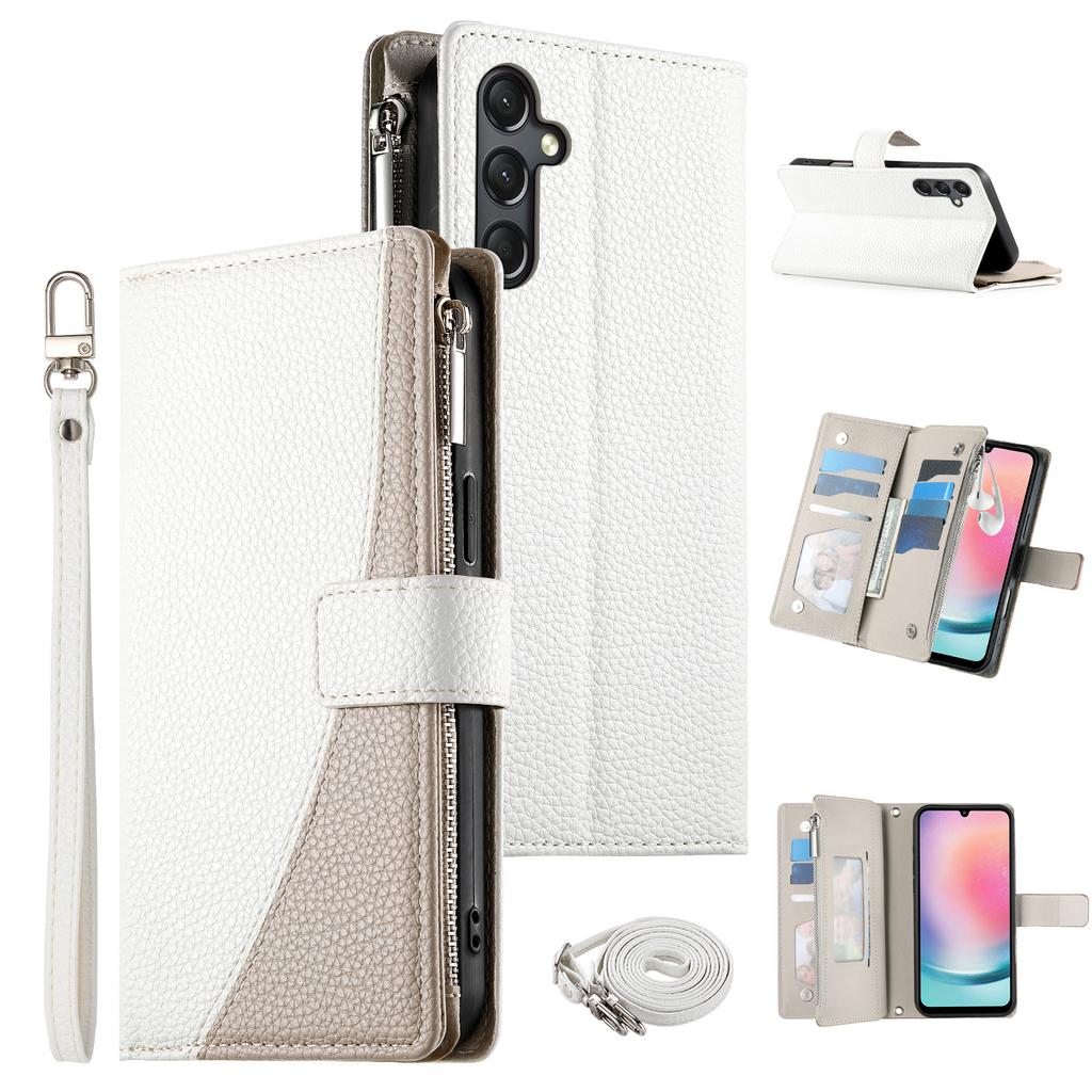 Pro Samsung Galaxy A24 4G (162.1mm) Pouzdro Zipová peněženka Kožené vyklápěcí pouzdro na telefon s popruhy