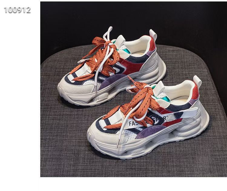 European station dad shoes women 2025 spring and summer explosion Internet celebrity leather color matching platform comfortable sports and leisure s