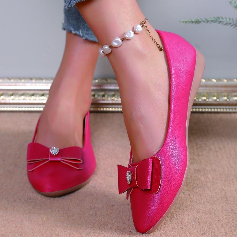 Fashion 2025 New Style Women's Bow Shoes Version Pointed Plus Size Flat Bottom Shallow Outer Wear Casual Women's Shoes Trendy