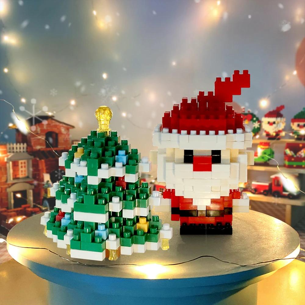 Kids Christmas Building Blocks Toys Mini Micro Building Brick Christmas Tree Stocking Blocks Puzzle Assembling Table Decor Toy