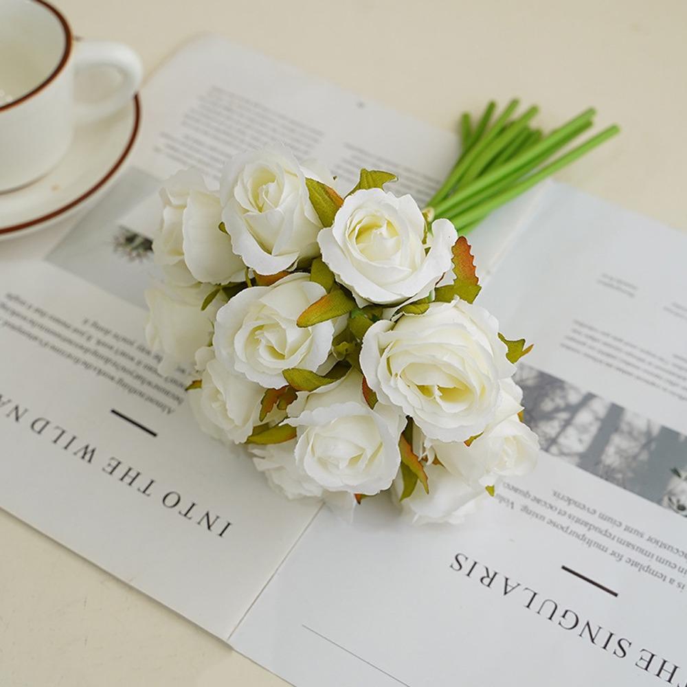 12 Head Artificial Rose Bouquet Plastic Fake Flowers Simulation Rose Flower  Birthday Decor