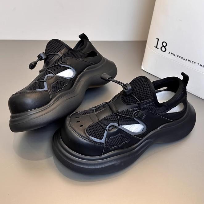 Cowhide version~ thick-soled heightening dad shoes for women 2025 new hollow and breathable one-pedal spring and summer sports shoes for women