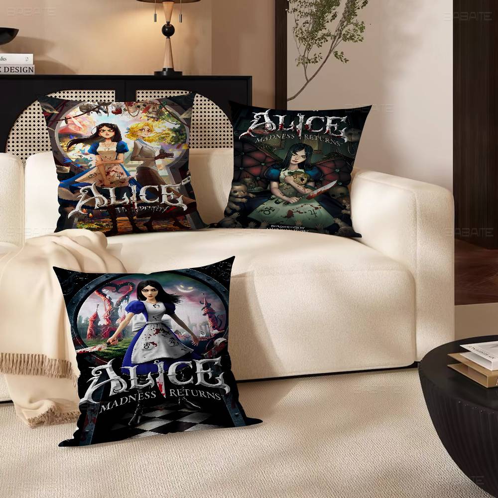 A-Alice M-Madness R-Returns Vintage Pillow Case Cushion Cover Car Throw Pillow Case For Sofa Car Christmas Gift 40x40cm 45x45cm