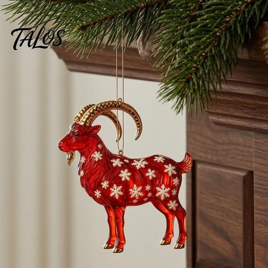 Decorative Ornaments for Office Goat Christmas Car Hanging Ornament, 2D Acrylic Pendant with Tree String, Cute Animal Decor Rearview Mirror,