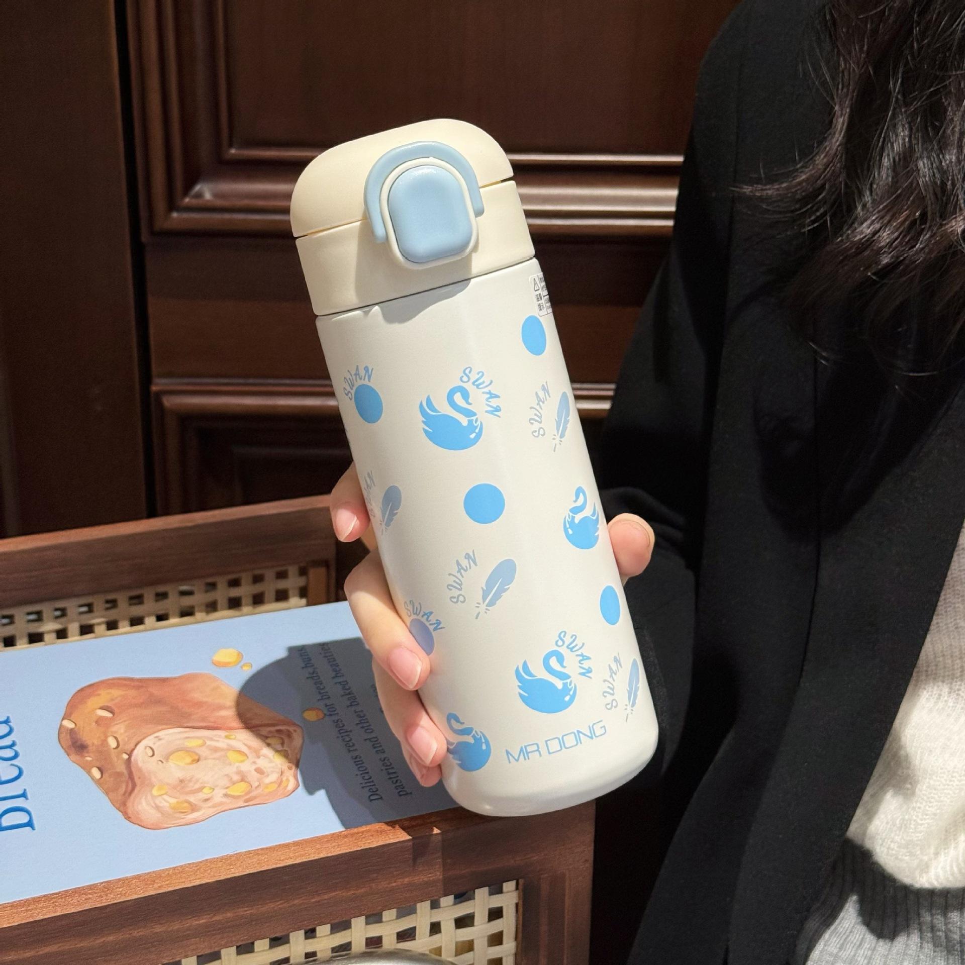 New stainless steel bounce cover thermos cup mini double-layer vacuum straight cup men and women cute simple pea cup 500ml