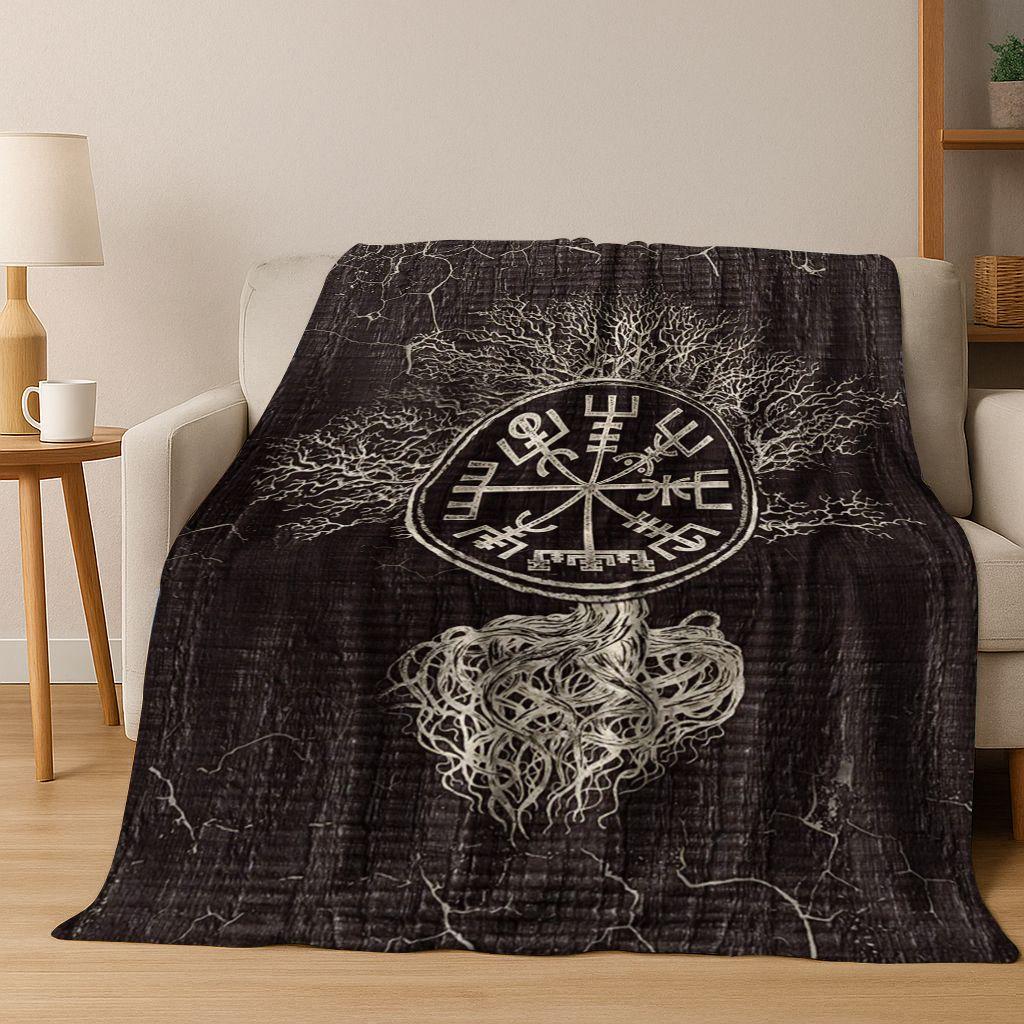 Nordic Dream Tree of Life Symbol Totem Yggdrasil Flannel Blanket,Cozy Soft Throw Blanket for Home Bedroom Bed Sofa Cover Gift
