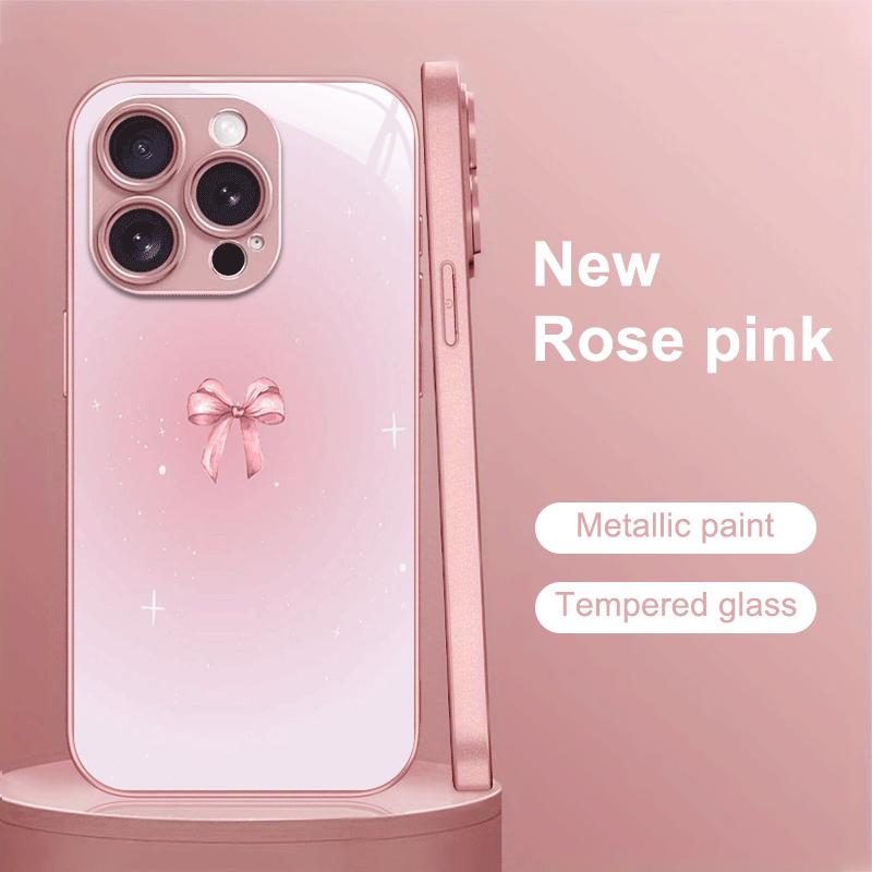 Sweet Pink Bow Tempered Glass Mobile Phone Case Suitable for iPhone 17 16 15 14 13 12 11 Pro/ Max /Plus Anti-fall and Shockproof