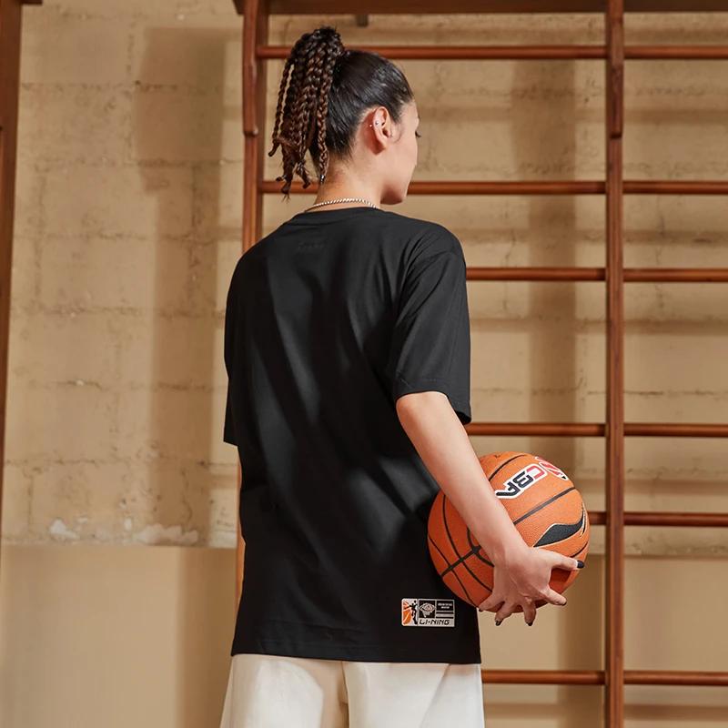 Li Ning Sports Basketball Series Logo Print Casual Round Neck Short Sleeve Drop Shoulder T-Shirt Men T-Shirt Black AHSS591-1