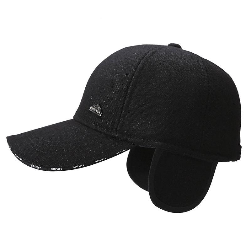 New Men'S Ear Protection Cotton Hat, Fleece Warm Baseball Cap, Middle-Aged And Elderly Outdoor Windproof And Cold-Proof Cap