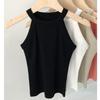 Damen Halter Neck Geripptes Gestricktes Ärmelloses Figurbetontes Lässiges Crop Top