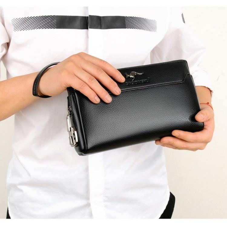 Men's Lychee Pattern Business Clutch Bag with Lock Anti-theft Bag