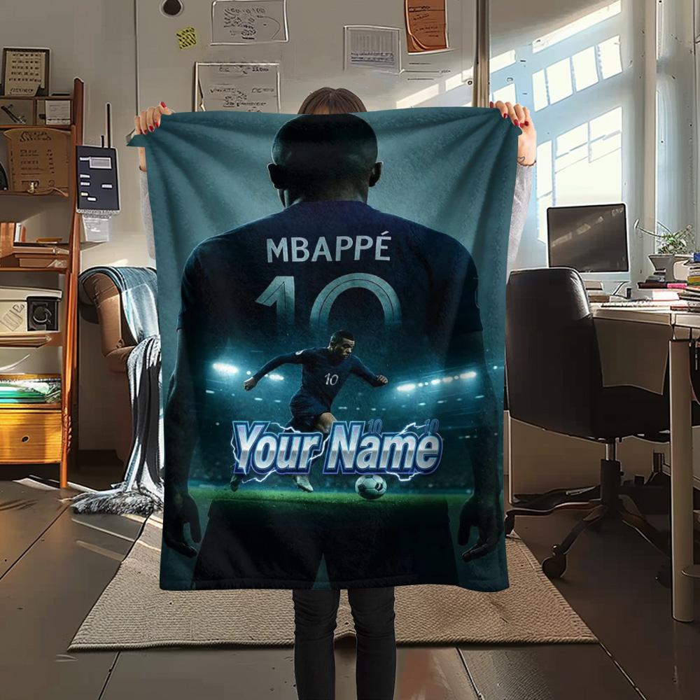 1PC Mbappe Legend Custom Name Patterned Flannel Blanket Suitable For All Seasons For Home Decor Warmth And Comfort Gifts Holiday Present