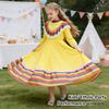 Mexican Folk Dance Costume for Girls Traditional Long Dress Ethnic Party Performance