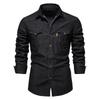 Herren Frühling und Herbst Plus Size Revers Langarm Volltonfarbe Button Down Jeanshemd