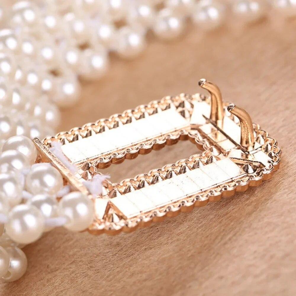 1 Stück Eleganter Damen Perlen Taillengürtel Elastische Schnalle Perlenketten-Gürtel Damen Mädchen Kleid Kristallriemen Perlen Elastischer Gürtel Luxusmarke