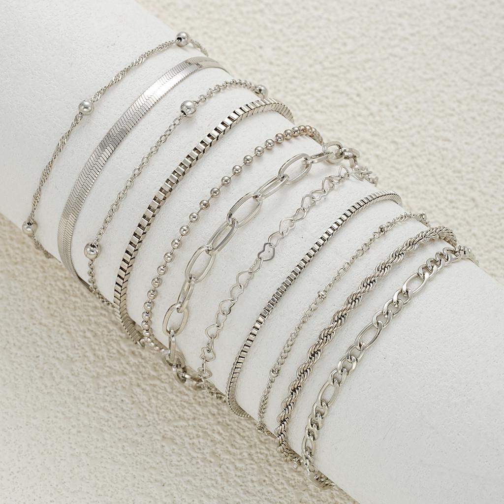 iF ME Retro Silver Chain Bracelet Set Heart Snake Bone Bracelets for Women Jewelry Accessories