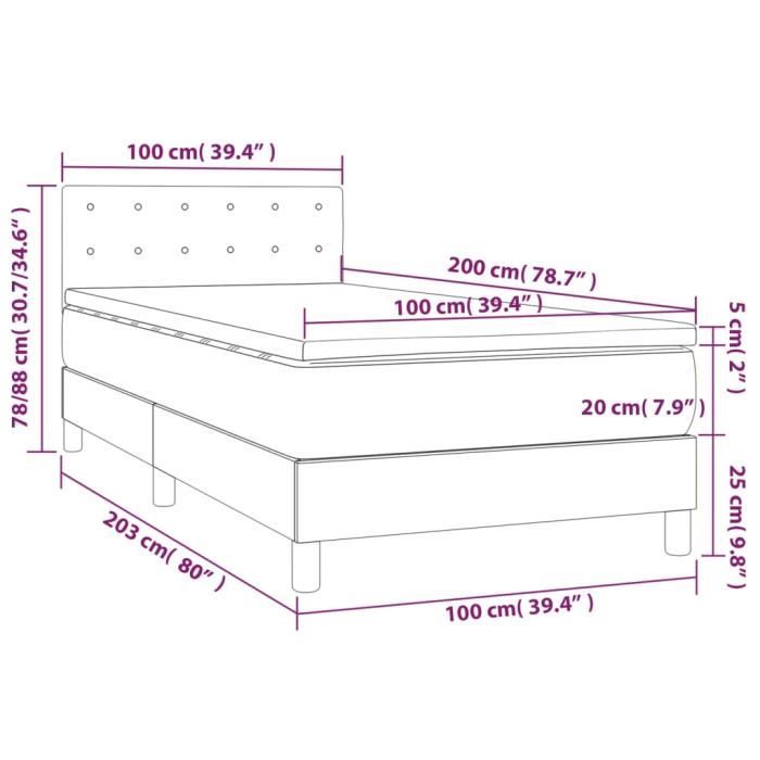 VidaXL Lit à sommier tapissier et matelas Gris clair 100x200cm Velours - Modèle 3141527