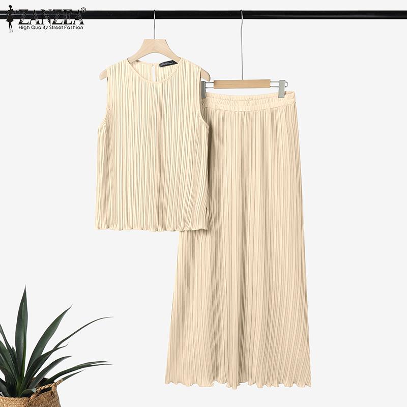 ZANZEA Women Sleeveless Vest Tops and Long Skirts Summer Two Piece Suit Sets
