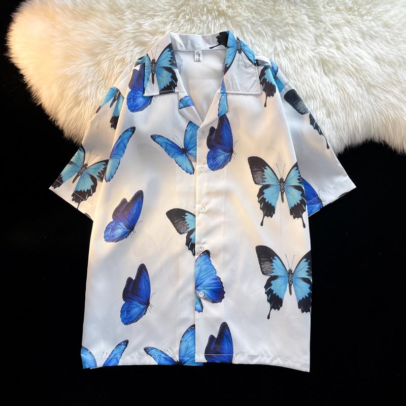 Unisex Vintage Kubakrage Blomsterskjorte - Løs passform, Hong Kong-stil, Kort erm, Perfekt for strand og par
