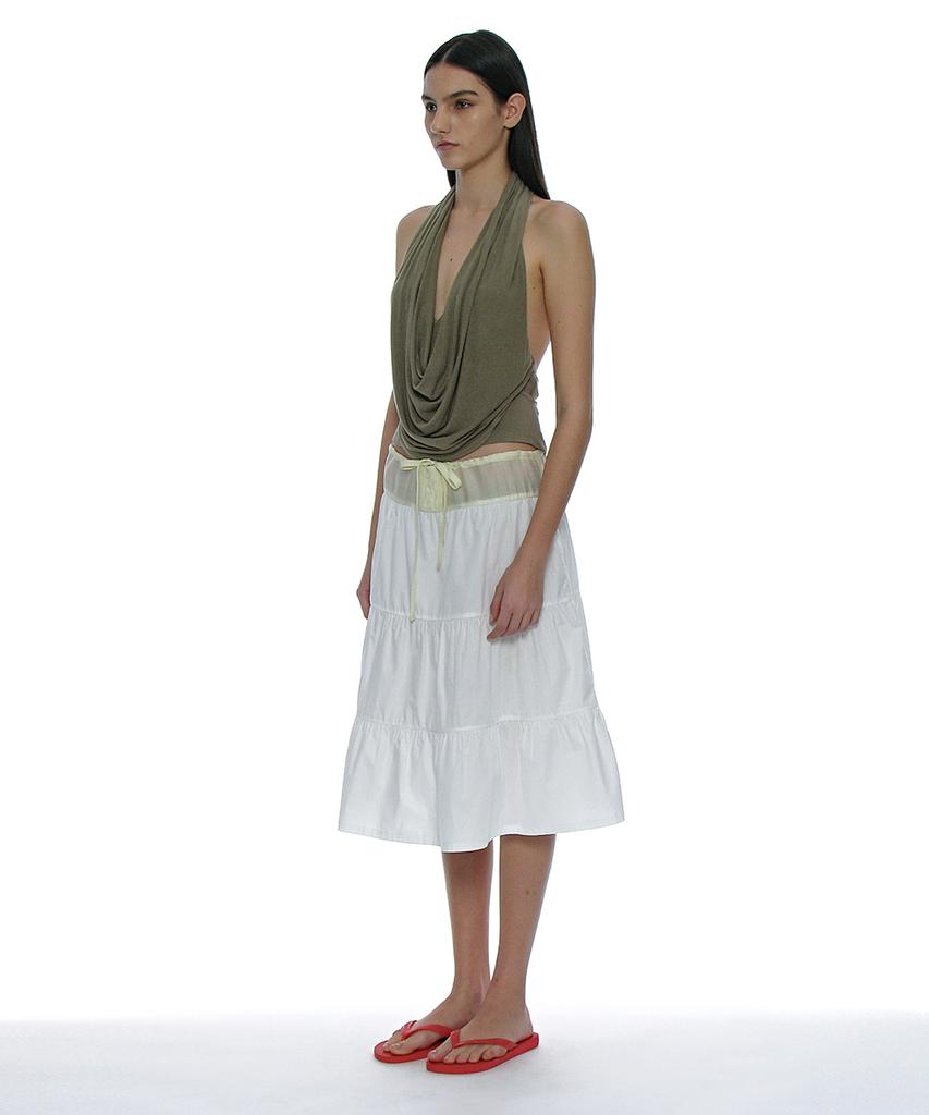 Partimento Woman Tiered Shirred Midi Skirt_Off White