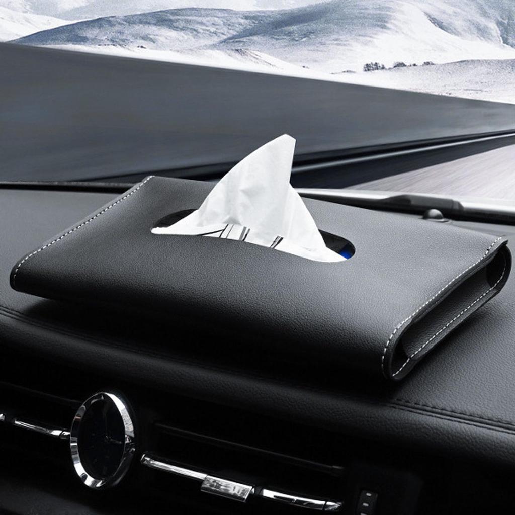 Car Tissue Case, Leather Look, Black, Simple Style, Wear Resistant,