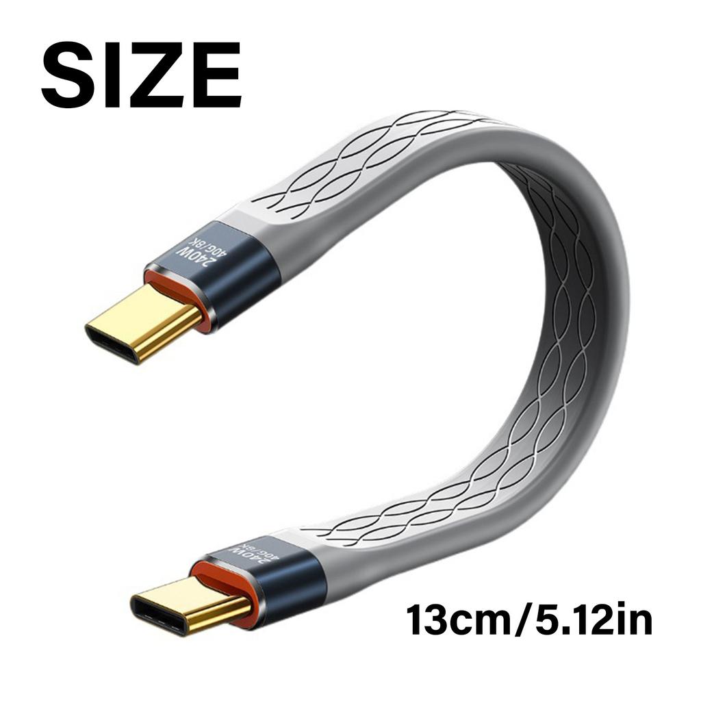 Short USB4 Cable 5Inch Flat Cord 40Gbps Speed 240W Power Delivery for Phones External SSD eGPU and More USB-C Devices