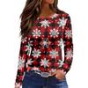 Women's Christmas Print Long Sleeve Top with Round Neck and Side Slit