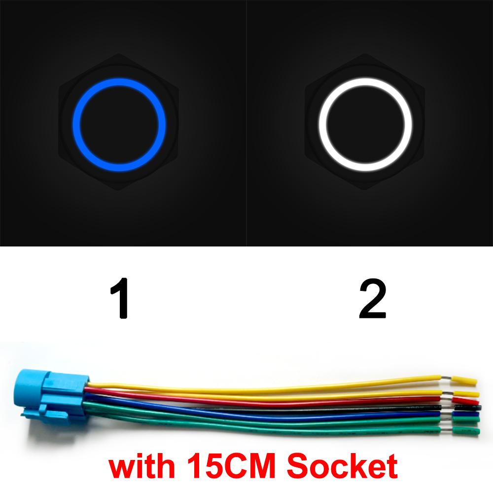 16/19/22mm Bicolor LED Metal Push Button Switch Waterproof Car Boat 7Pin Momentary Self-reset Fixed Self-locking 6V 12V 24V 220V