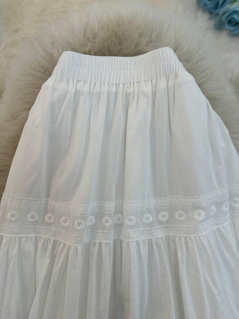 Korean Patchwork A-line Midi Skirt - Versatile Fairy Style for Women