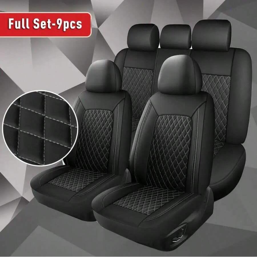 All Season Quilted PU Leather Car Seat Covers Full Set Waterproof Fulls Coverage Universal Fit for All Cars SUV Truck Van Luxury