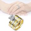 Stylish Gold Titanium Steel Ring For Couples Featuring Hidden Zircon Stone Design