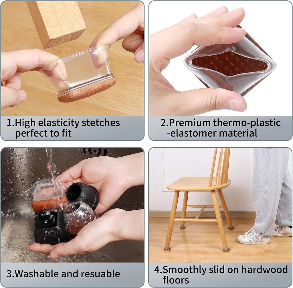 8PCS Thick Rubber Chair Leg Protector Covers Felt Bottom Furniture Pads Floor Protectors Caps To Redu Noise And Prevent Scratc