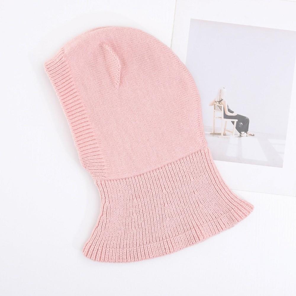 Woolen Knit Winter Balaclava Hat Solid Color Hooded Beanie  for 2-6 Y Boys and Girls