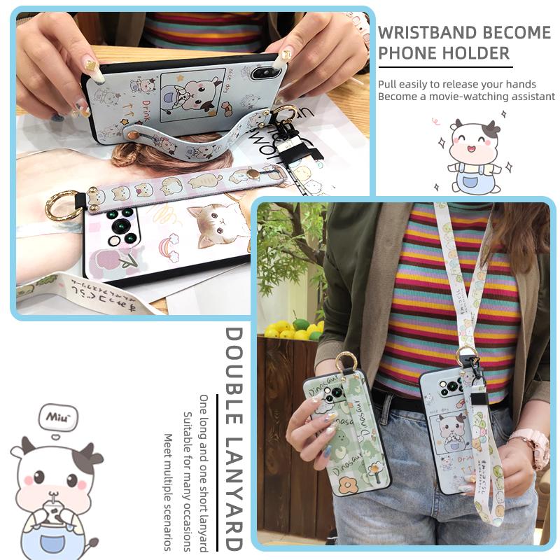 Anti-dust Kickstand Phone Case For Xiaomi Poco X3 NFC/X3 Pro Wristband Lanyard Dirt-resistant Back Cover Cartoon Ring