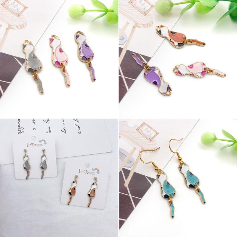 10Pcs Metal Kitten Charm Cartoon Cute Colored Cat Pendant Dangle Jewelry Making Accessory for DIY Necklace Earrings