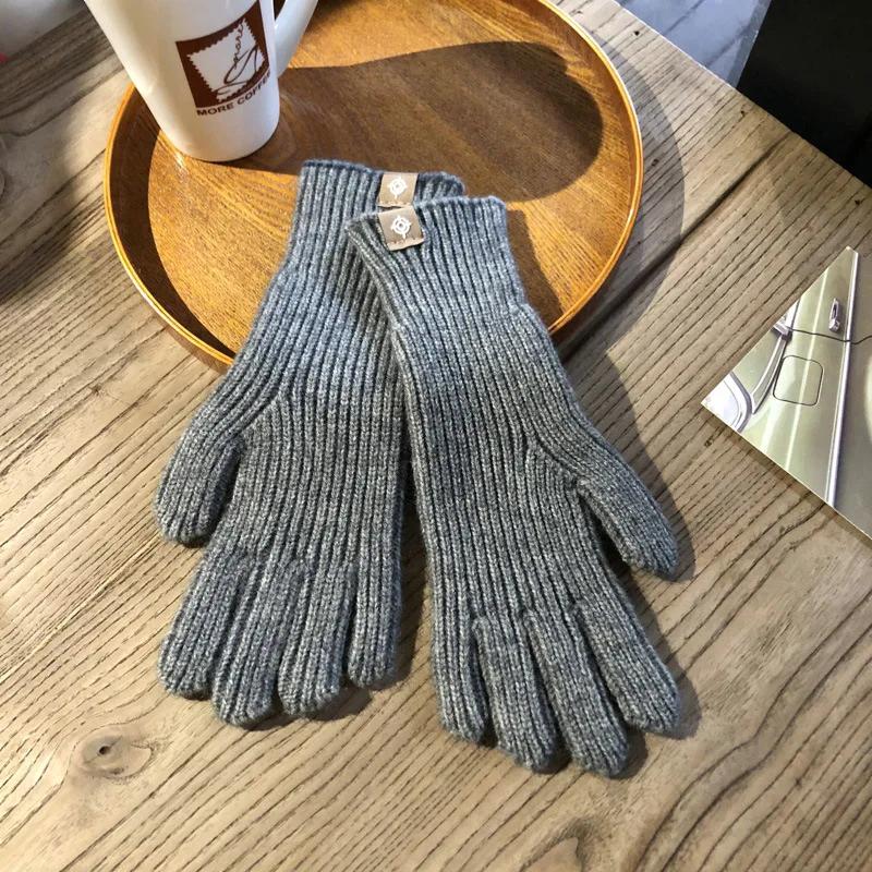 

Winter Warm Gloves Cute Winter Knitted Ladies Plus Velvet Cycling Windproof Knitted Touch Screen Gloves Outdoor Solid Gloves One Size темно серый