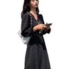 Student Spring French White Long Sleeve Dress for Women, Waist Empire Line, Slim Fit, Midi Length