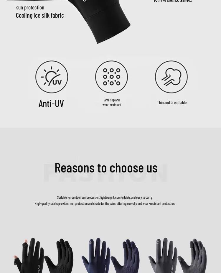 Gants Homme Sans Doigts Protection UV pour Conduite et Cyclisme - Soie Glacée, Style Fin d'Été.