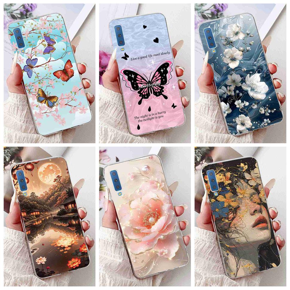 For Samsung Galaxy A7 2018 Case SM-A750F Fashion Colorful Butterfly Soft Silicone Cover For Samsung a7 A7 2018 6.0" Cases Bumper