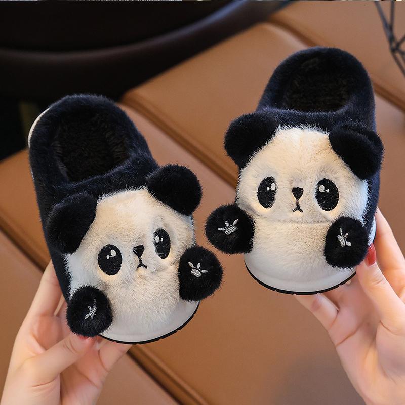 New Cute Children's Cartoon Panda Winter Slippers Comfortable Warm Cotton Shoes Boys Girls Indoor Home Fluffy Slippers