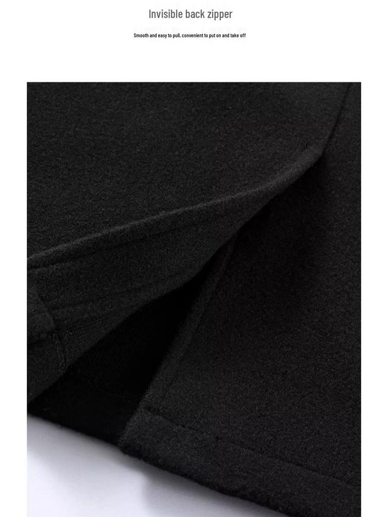 High-Waisted Woolen A-Line Midi Skirt: Simple, Slimming, Versatile, Wrinkle-Resistant with Back Slit, Perfect for Autumn and Winter.